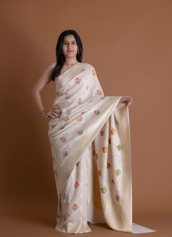 Handwoven White Dyeable Saree - AJA CREATION 257