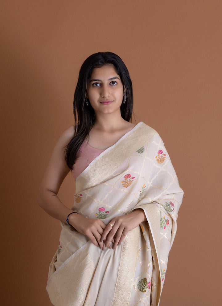 Handwoven White Dyeable Saree - AJA CREATION 257