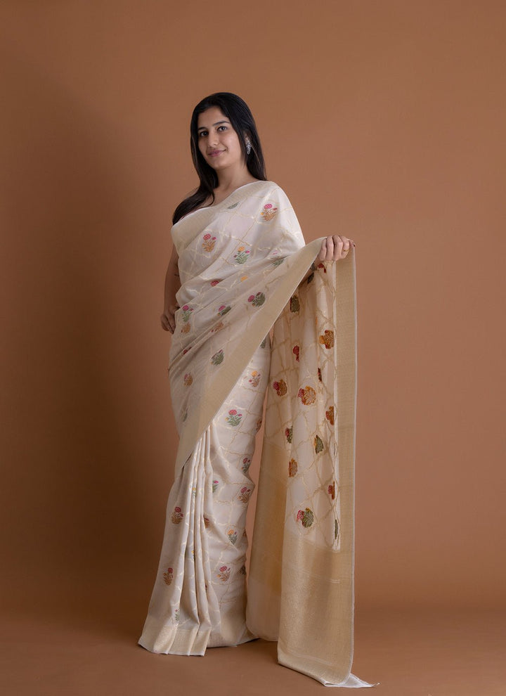 Handwoven White Dyeable Saree - AJA CREATION 257