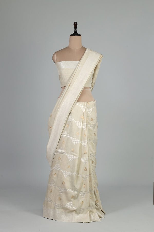 Handwoven White Dyeable Saree - AJA CREATION 259