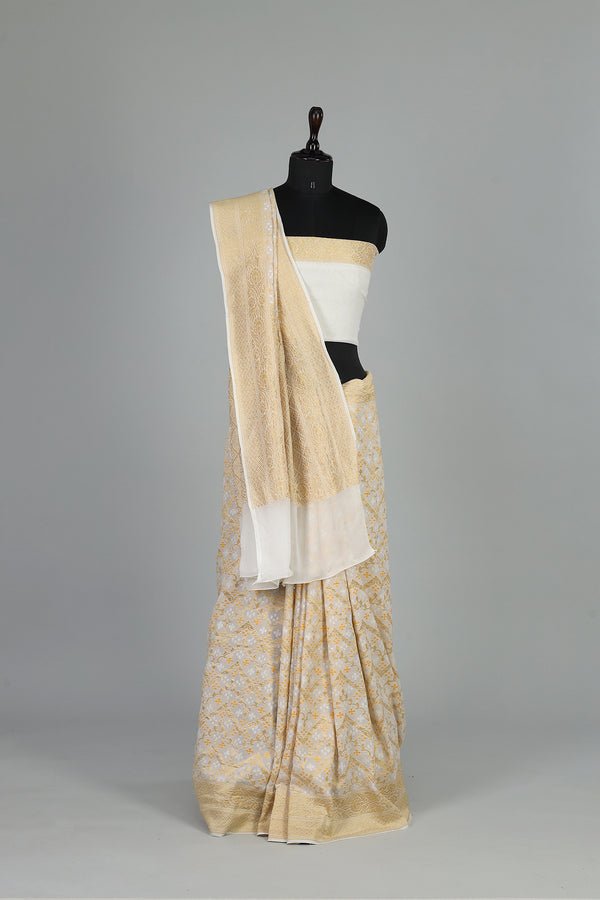 Handwoven White Dyeable Saree - AJA CREATION 265