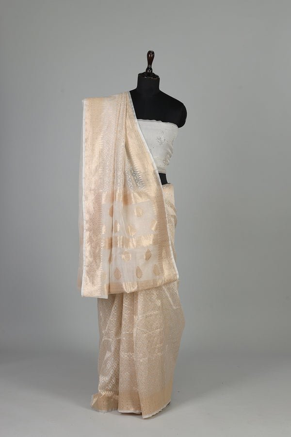 Handwoven White Dyeable Saree - AJA CREATION 277