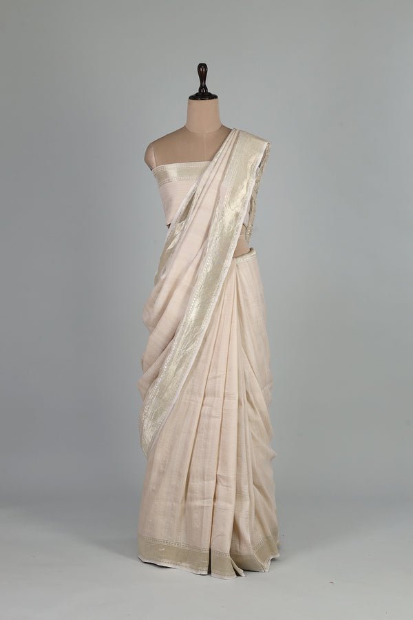 Handwoven White Dyeable Saree - AJA CREATION 278