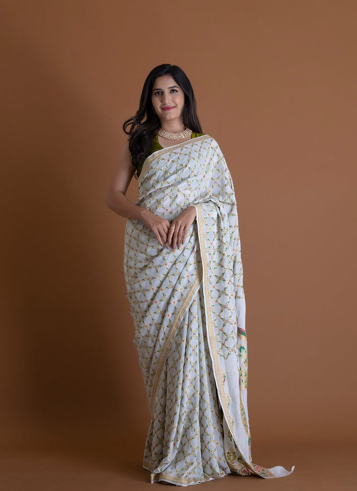 Handwoven White Dyeable Saree - AJA CREATION 308