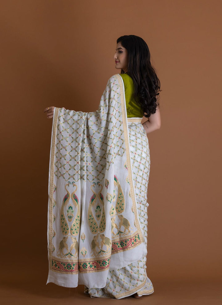 Handwoven White Dyeable Saree - AJA CREATION 308