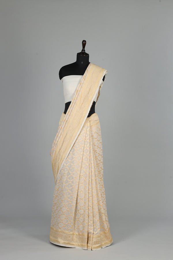 Handwoven White Dyeable Saree - AJA CREATION 6