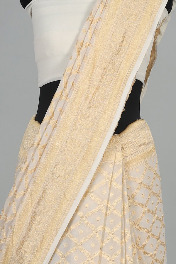 Handwoven White Dyeable Saree - AJA CREATION 6