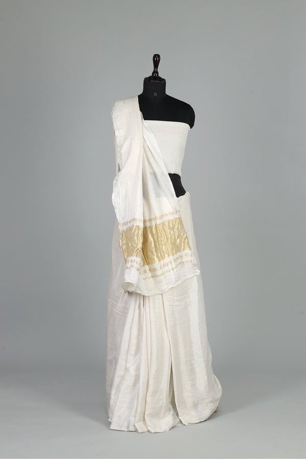 Handwoven White Dyeable Saree - AJA CREATION 7