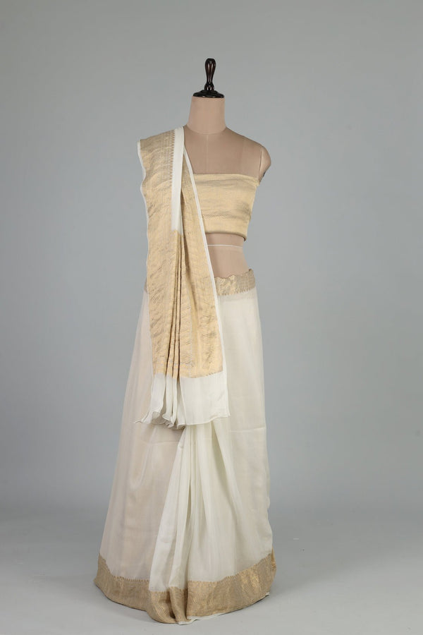 Handwoven White Dyeable Saree - AJA CREATION 8