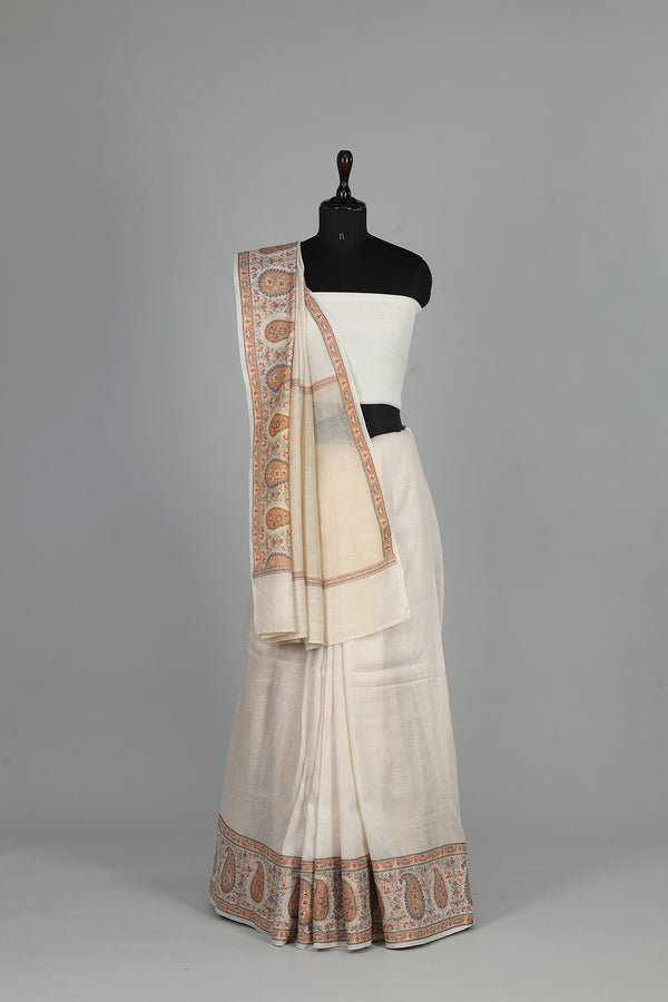 Handwoven White Dyeable Saree - AJA CREATION 90