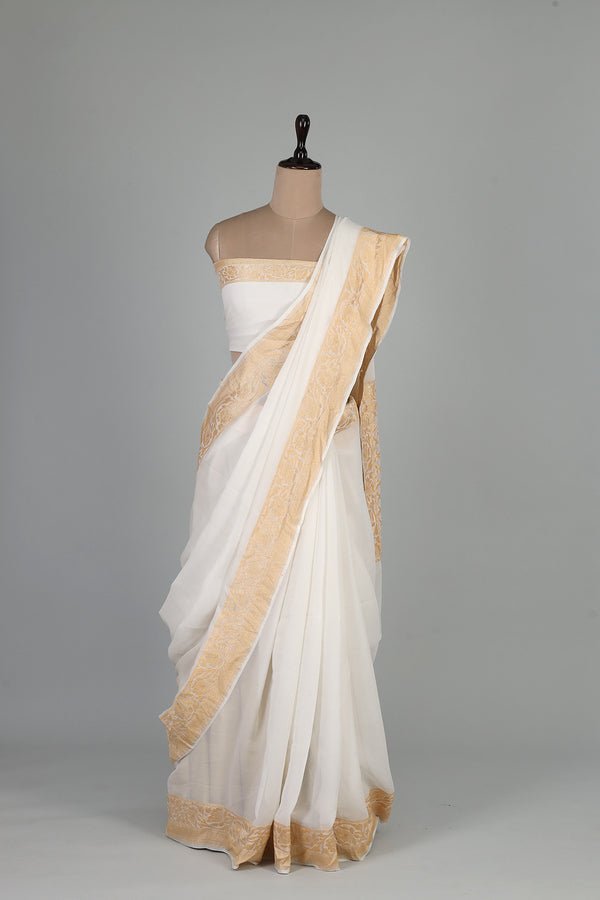 Handwoven White Dyeable Saree - AJA CREATION 91