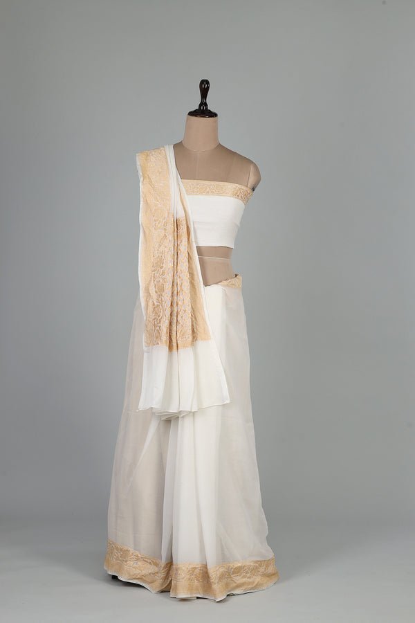 Handwoven White Dyeable Saree - AJA CREATION 91