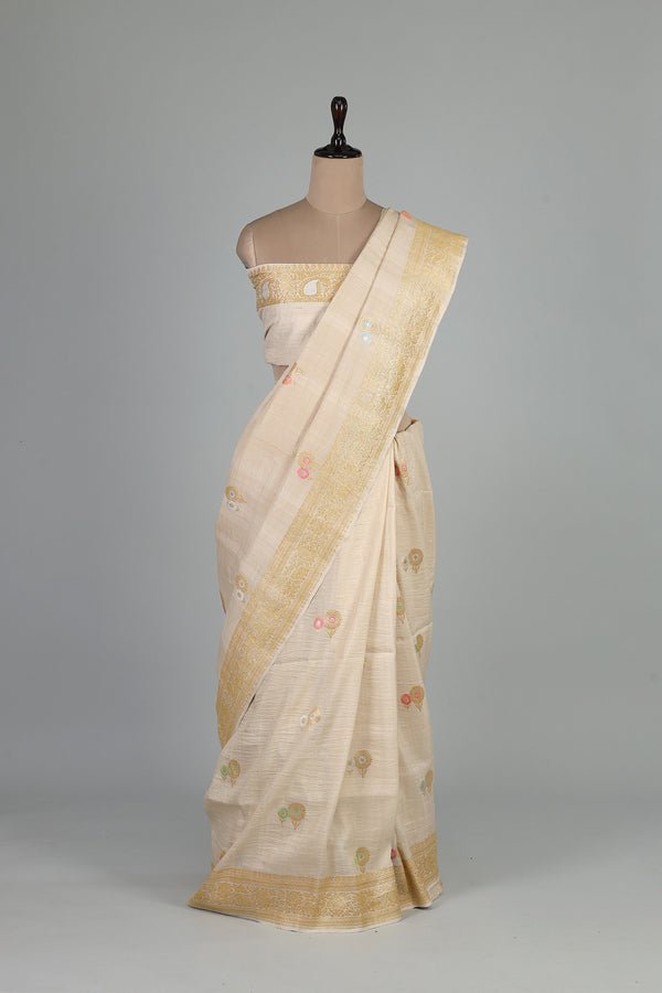 Handwoven White Dyeable Saree - AJA CREATION 95