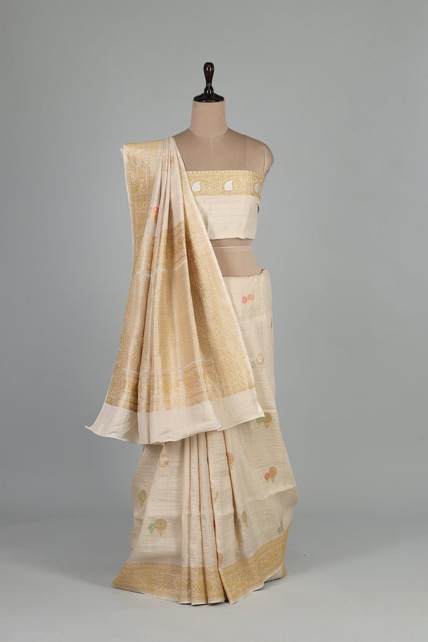 Handwoven White Dyeable Saree - AJA CREATION 95