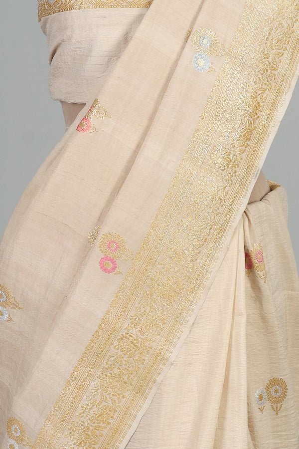 Handwoven White Dyeable Saree - AJA CREATION 95