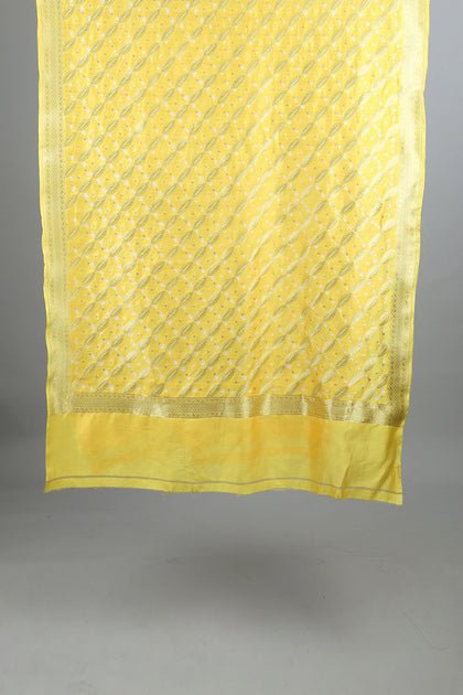 Handwoven Yellow Dupatta - AJA CREATION 